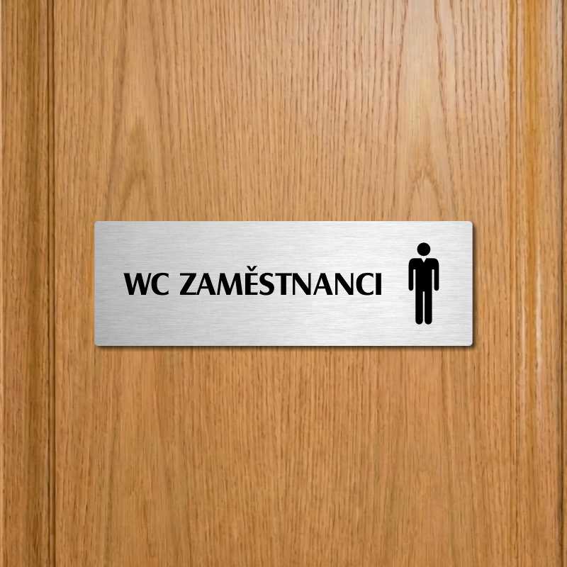 WC zaměstnanci muži, 240x79mm, stříbrná popiska s okrasným rámečkem  